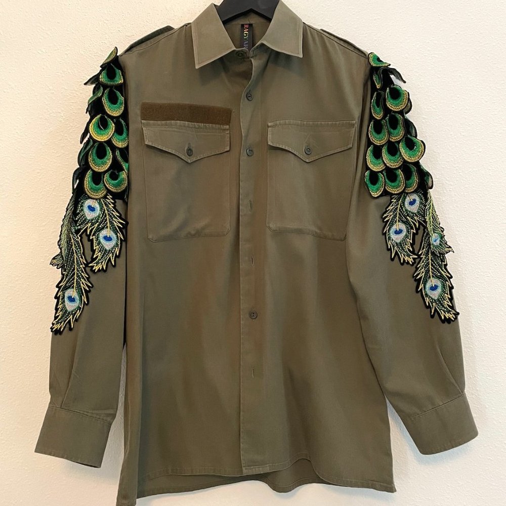 Embellished Army Green Shirt